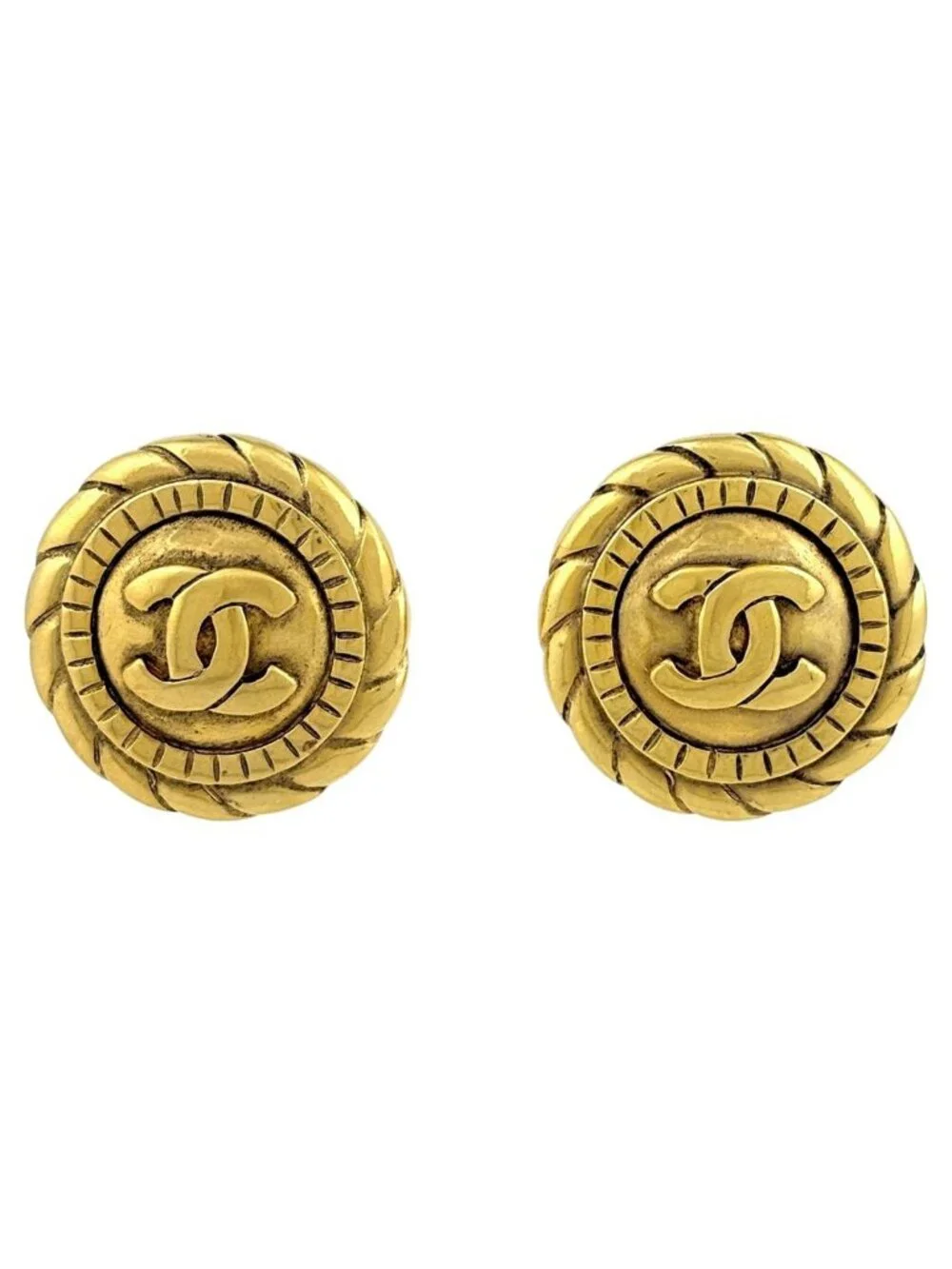 Chanel CC Logo Earrings Gold Plated
